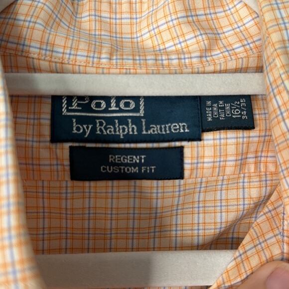 Polo Ralph Lauren Mens Regent Fit Shirt Size 16.5 34/35 Orange Plaid Button Down - Picture 5 of 7